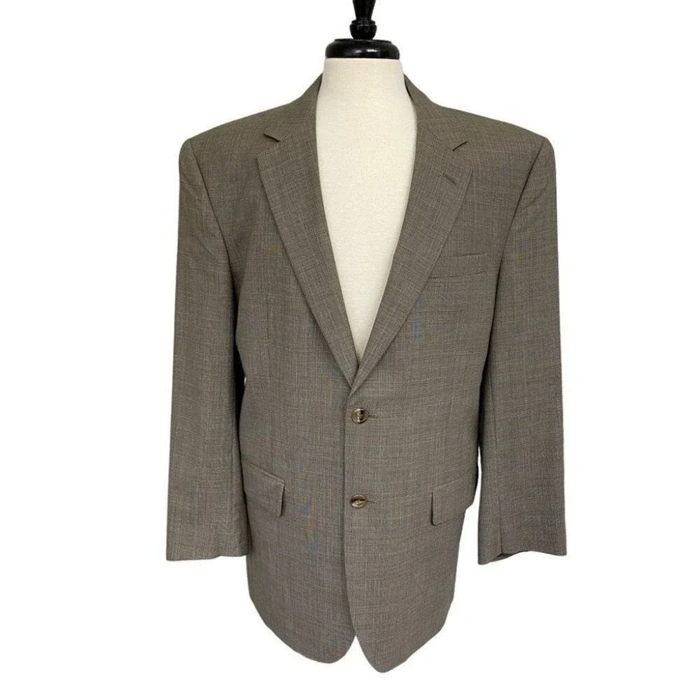 Jos. A. Bank Wool Blazer Men’s 42R Light Brown Blue Plaid Two Button Lined